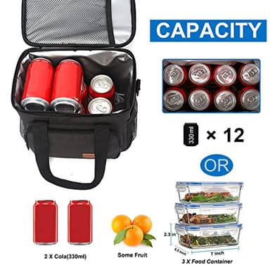 Femuar Reusable Lunch Box for Men/Women - Insulated Lunch Bag Leakproof Lunchbox for Work Office Picnic Beach - Freezable Lunch Cooler Bag with Adjustable Shoulder Strap - Black - Image 8