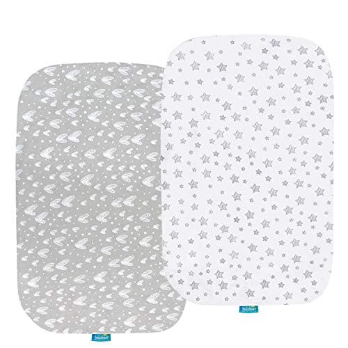 Bassinet Sheets Compatible with ANGELBLISS Baby Bassinet, Koolerthings (3 in 1) Bedside Sleeper, Pamo Babe and Ihoming Bedside Bassinet, 2 Pack, 100% Jersey Cotton, Breathable and Soft, Grey Print - Image 1