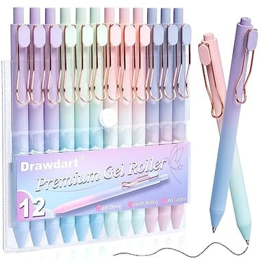 Drawdart Smooth Writing Pens, 12 Pcs No Bleed & Smear, Black Ink Fine Point (0.5mm), Retractable Aesthetic Journaling Pens for Women & Men - Image 1