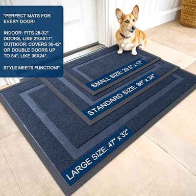OLANLY Front Door Mat Indoor Outdoor Entrance, Waterproof All-Season, All-Weather Doormat, Sturdy Natural Rubber, Fade Resistant, Low Profile, Easy Clean Patio Porch Entryway Mat, 71x47, Blue - Image 2