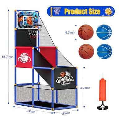 Kids Arcade Basketball Hoop with 4 Balls, Indoor Outdoor Single Shot Basketball Game for Toddler,Carnival Games Sport Toys Gifts for Boys Girls Ages 3-8 Years Old,Ideal for Competition,Pump Included - Image 7