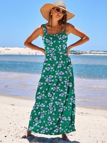 ANRABESS Women's Summer Casual Long Maxi Beach Vacation Dresses Sleeveless Square Neck Flowy Tiered Sun Dress with Pockets Green Purple Floral Small - Image 6