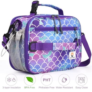 CaCTOUR Lunch Box Kids, Expandable Insulated Lunchbox for Girls Boys, Soft Cooler Bag with Strap,Back to School Thermal Reusable Lunch Bag for Work School Picnic (Mermaid) - Image 8
