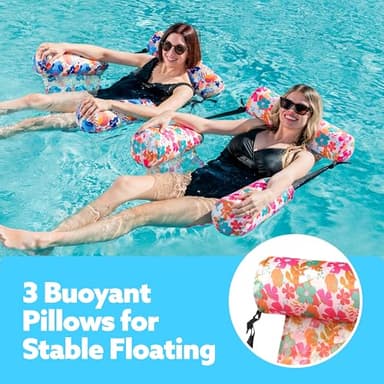 Sloosh Pool Floats Chairs Adult, 2 Packs Inflatable Pool Lounge Chairs,Blow up Hammock Pool Noodles Floats for Adults,Flower Pattern Floating Water Chair for Pool Lake River(Tropical Flowers) - Image 2