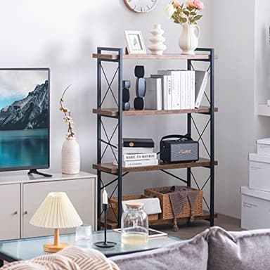 HCHQHS Bookshelf, 4-Tier Industrial Bookcase, Rustic Open Book Shelf, Freestanding Tall Bookshelves with Metal Frame - Image 8