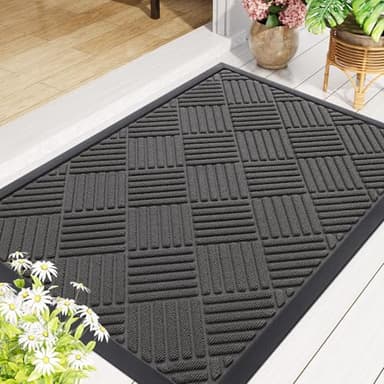 Smiry Front Door Mat Outside Entrance, Heavy Duty Outdoor Indoor Natural Rubber Doormat, Non Slip, Trap Dirt and Moisture, Easy Clean, Low Profile Patio Porch Entryway Mat, 29.5x17, Grey - Image 8