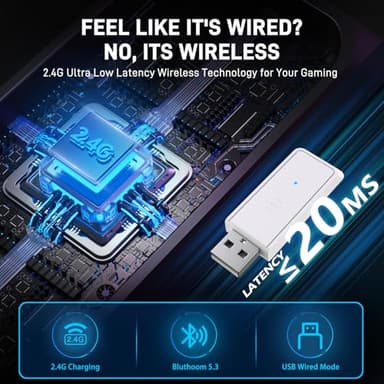 UHURU Wireless Gaming Headset for PC PS4 PS5: 2.4GHz Gaming Headphones with Microphone - Stereo Sound - 32Hr Battery - Cool RGB - Image 6