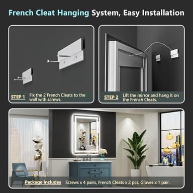 AWANDEE 24x30 LED Bathroom Mirror with Lights, Backlit & Front Lit, Anti-Fog Lighted Vanity Mirror for Bathroom Wall, 3 Colors, Dimmable, Memory, HD Tempered Glass, Shatter-Proof, Horizontal/Vertical - Image 9