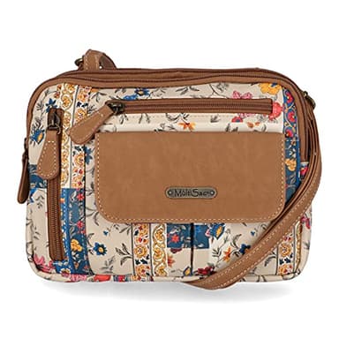 MultiSac Women's Zippy Triple Compartment Crossbody Bag, Pretty Patch/Hazelnut, One Size - Image 1