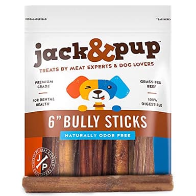 Jack&Pup 6-inch Bully Sticks for Aggressive Chewers (5 Pack) Dog Chews Long Lasting, Bully Sticks for Medium Dogs - Image 1