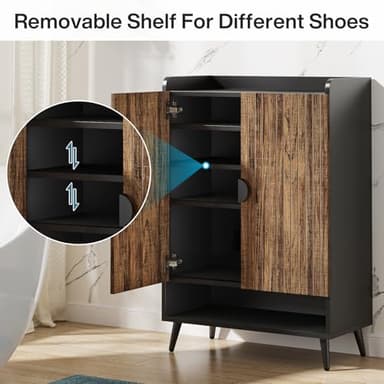 Tribesigns Shoe Cabinet with Doors, 7-Tier Shoe Storage Cabinet with Adjustable Shelves, Wooden Shoes Rack Shoe Storage Organizer for Entryway, Hallway, Closet, Living Room, Rustic Brown - Image 8