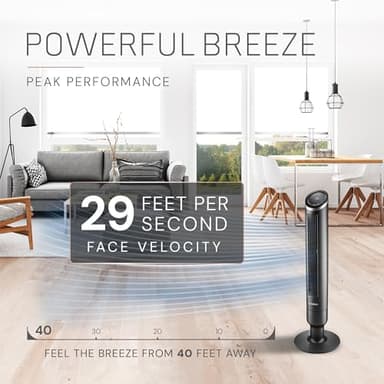 LASKO Apex Tower Fans Oscillating Quiet 42" - 29 ft/s Airflow, 28 dB, 90° Oscillation, 12H Timer, Air Filter for Hair & Dust, Remote, Black, Floor Fans for Home Bedroom, RST200 - Image 3