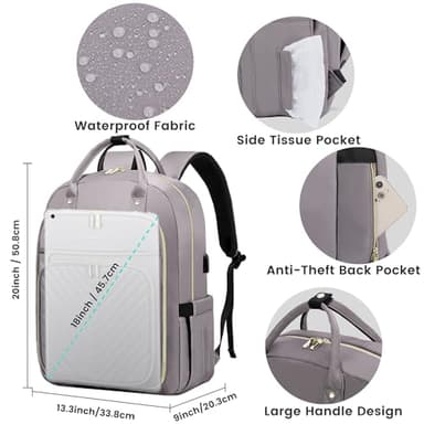 LOVEVOOK Laptop Backpack for Women, Water Resistant Travel Work Backpacks Purse Stylish Business Teacher Nurse Computer Bag with USB Charging Port,Purple Gray - Image 5