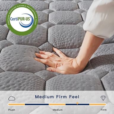 Vesgantti 12 Inch Multilayer Hybrid Twin XL Mattress - Multiple Sizes & Styles Available, Ergonomic Design with Memory Foam and Pocket Spring, Medium Firm Feel, Grey - Image 5