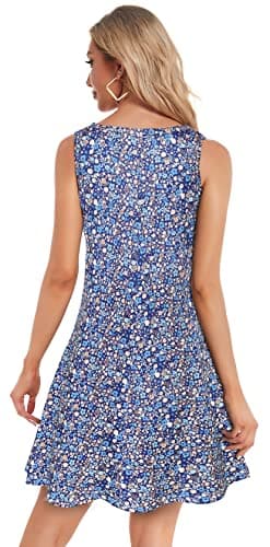 Summer Dresses for Women Beach Floral Tshirt Sundress Sleeveless Pockets Casual Loose Tank Dress (Blue Small Floral,M) - Image 3