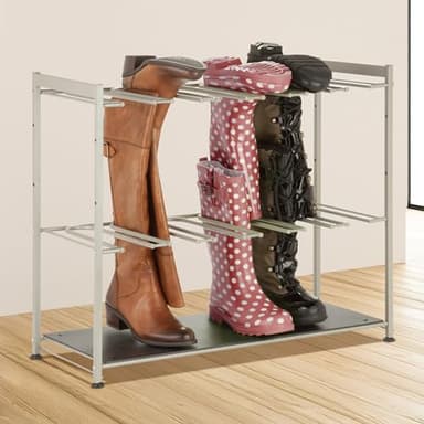 Boot Storage, Free Standing Shoe Rack for Entryway, Closet, Bedroom, Silver - Image 1