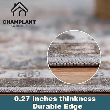 CHAMPLANT Area Rug 9x12 Washable Orange Gray Vintage Traditional Mat Distressed Indoor Foldable Thin Retro Accent Floral Print Rug Non Slip Carpet Living Room Dining Room Office - Image 2