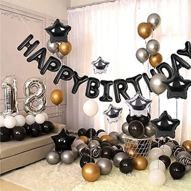 CANREVEL Happy Birthday Banner 13pcs 16 Inch Mylar Foil Letters with 12pcs Star Balloons Birthday Party Decorations - 3D Black - Image 5
