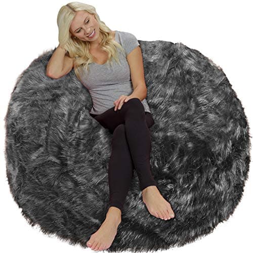 Chill Sack Bean Bag Chair - 5' Giant Memory Foam Lounge Chair with Soft Microfiber Cover – Cozy Furniture for Living Room, Dorm, & Kids' Rooms – Comfortable 5 Ft, Faux Long Fur Lounge Sofa, Gray - Image 1