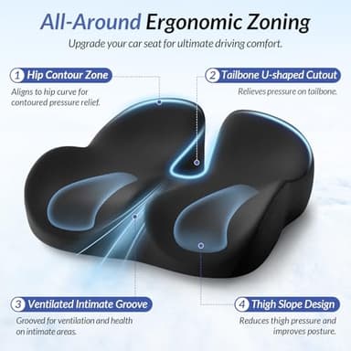 ZIKEE Gel Seat Cushion for Office Chair and Car Seat with Ergonomic Zoning, Memory Foam Chair Cushion for Sciatica, Lower Back, Tailbone Pain Relief and Intimate Ventilation, Non-Slip & Airy Cover - Image 2
