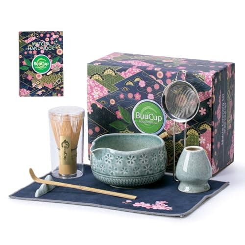 Buucup Matcha Whisk Set, Ceramic Matcha Set Includes Matcha Bowl, Matcha Whisk and Holder, Bamboo Scoop, Scoop Rest, Sifter and Tea Towel - 7 Pcs Matcha Kit for Matcha Lovers (Blue) - Image 1