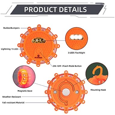 DK-WINER LED Road Flares Roadside Emergency car kit Emergency Road Flares Kit with Magnetic Base for Vehicles & Boat | 9 Flash Modes(with Batteries) (4Pack-Tool Kit) - Image 4