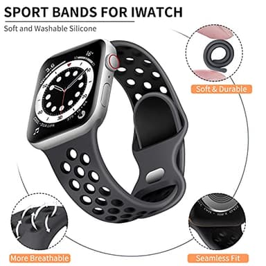 Lerobo Compatible for Apple Watch Band 44mm 45mm Series 10 11 46mm 42mm 49mm Men Women,Soft Silicone Breathable Sport Band Compatible for Apple Watch Ultra SE 3 2 for iWatch Series 9 8 7 6 5 4 3 Black - Image 2