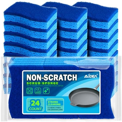 AIDEA Non Scratch Scrub Sponge, 24Count, Sponges for Dishes, Sponges Kitchen, Cleaning Sponge, Cleans Fast Without Scratching, Stands Up to Stuck-on Grime, Cleaning Power for Everyday Jobs - Image 1