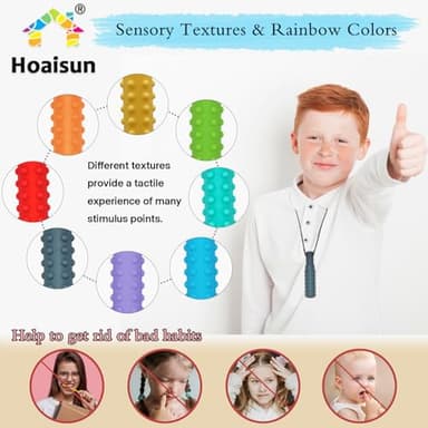 Sensory Chew Necklaces for Boys and Girls, 8 Pack Chew Necklace for Sensory Kids with Autism, ADHD, SPD, Biting, Silicone Oral Sensory Toys for Autism Adults Reduce Chewing Anxiety Fidget - Image 3