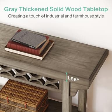 Tribesigns 70.8-Inch Solid Wood Long Console Table, Farmhouse Entryway Table with Storage, Narrow Sofa Table Grey Couch Table for Living Room Entryway Hallway (Gray) - Image 6