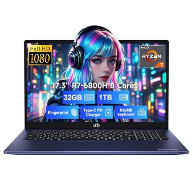 NIMO 17.3" IPS FHD-Gaming-Laptop, 8 Cores AMD Ryzen 7 6800H 32GB DDR5 RAM 1TB SSD (Beat i7-12700H Up to 4.7GHz) AMD Radeon 680M GPU-Computer with 100W Type-C Backlit Keyboard Fingerprint - Image 1