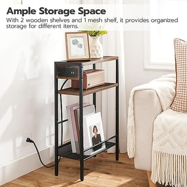 HOOBRO Small Narrow Side Table with Charging Station Set of 2, Skinny End Table for Small Spaces, Slim Nightstand with USB Ports Outlet, Sofa Beside Table with Storage Shelf BF102UBZP201 - Image 8