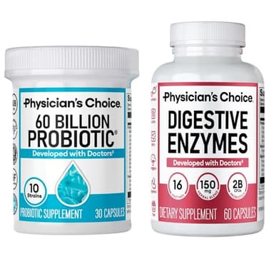 Physician's CHOICE Advanced Gut Health Bundle: 60 Billion Probiotics 30ct + Digestive Enzymes 60ct for Digestive, Gut, and Immune Health Supports Occasional Constipation, Diarrhea, Gas, and Bloating - Image 1