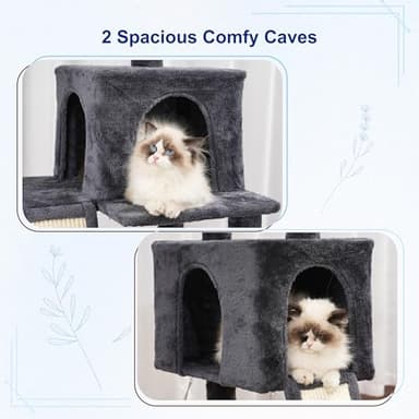 Gitelsnour Cat Tree for Indoor Cats, 71'' (180cm) Multi-Level Cat Tower for Large Adult, Sturdy Cat Tree House with 2 Scratching Boards 7 Posts, 2 Plush Perches/Condos, Hammock, Smoky Gray GCT032G - Image 3
