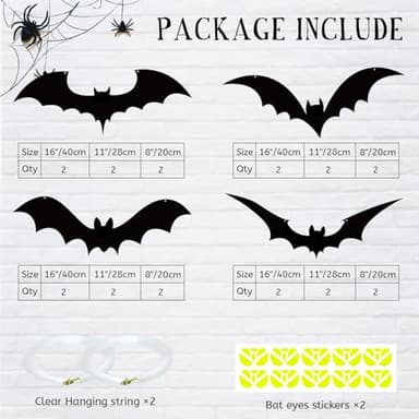 24pcs Halloween Hanging Bats Decorations Outdoor, Halloween Bats Outdoor Decor, 4 Different Sizes with Glowing Eyes for Outside Tree Yard Porch Party Decor - Image 2
