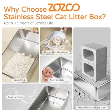 Stainless Steel Cat Litter Box with Lid, 23.7" L x 15.8" W x 13.8" H XL Metal Kitty Litter Box for Big Cats, High Sided Enclosure, Non-Sticky, Anti Urine Leakage, Easy Cleaning - Image 4