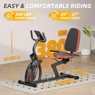 Vanswe Recumbent Exercise Bike for Adults Seniors - For Home Workout with 16 Levels Resistance, 380 lbs Weight Capacity, Bluetooth Connectivity and Pulse Sensor RB661(Red) - Image 5