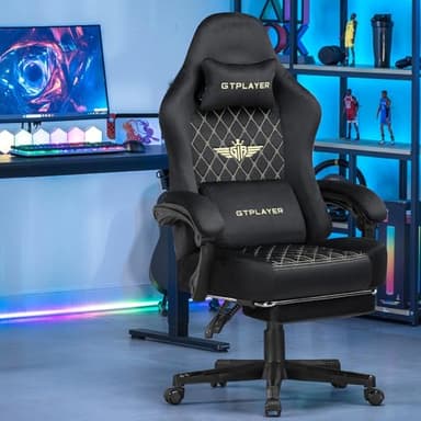 GTPLAYER Gaming Chair Fabric with Pocket Spring Cushion, High Back Computer Office Chair with Headrest & Lumbar Support, Ergonomic Video Swivel Game Chair with Footrest for Adults Black - Image 2