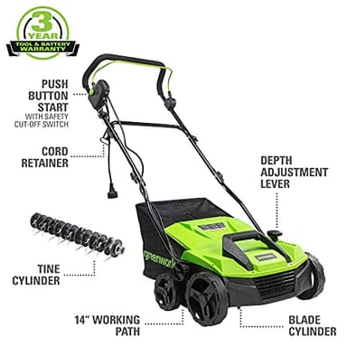 Greenworks 13 Amp 14-Inch Corded Dethatcher / Scarifier, DT13B00 - Image 2