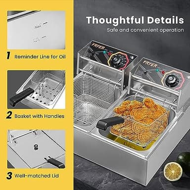 VIVOHOME 110V 20.7 Qt Commercial Electric Deep Fryer with 2 x 6.35 QT Removable Baskets, Overheat Protection - Image 6