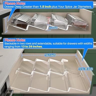 Antimbee Spice Drawer Organizer, 4 Tier- 8 Pack Kitchen Spice Rack Tray for Drawer, Expandable From 13" to 26" Acrylic Seasoning Organizer Rack Holds up 56 Spice Jars (Jars not Include) - Image 3