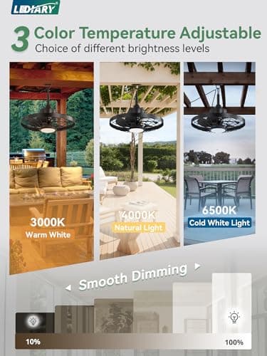 LEDIARY 20" Outdoor Ceiling Fan with Lights,IP65 Waterproof Gazebo Hanging Fan with Remote Control Smart App, Plug in Caged Ceiling Fan with 3CCT 6-Speeds for Patio Porch Pergola(Black) - Image 2