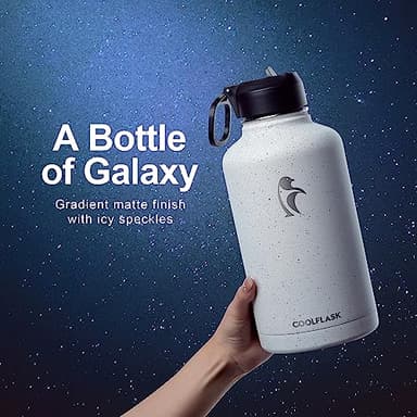 Half Gallon Water Bottle Insulated with Straw&3 Lids, Coolflask 64 oz Water Jug Galaxy Large Metal Stainless Steel flask for Gym, Sports and Office, Keep Cold 48H Hot 24H, Arctic White - Image 2
