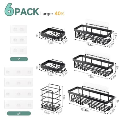 Veken Rustproof & Waterproof Shower Caddy 6-Pack, No Drilling Adhesive Shelves Rack with Soap Holder, Large Capacity Bathroom Organizers and Storage, Wall-Mounted Kitchen & Home Decor - Image 7