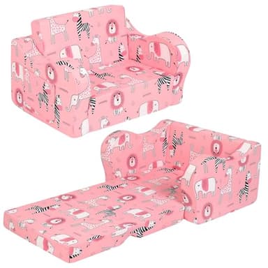 MOMCAYWEX Pink Kids Sofa, 2-in-1 Kids Couch Fold Out, Convertible Sofa to Bed for Girls and Boys - Image 1