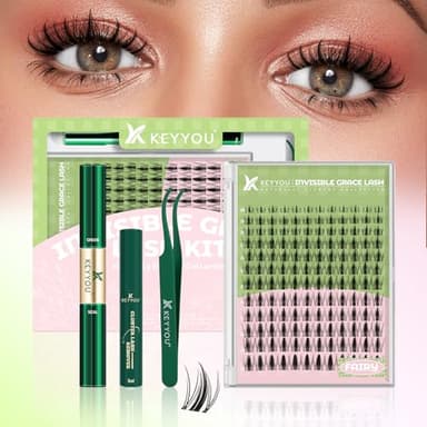 KEYYOU Fairy Lash Clusters Kit, Manga Eyelash Extension Kit at Home, D Curl, Wispy Natural Invisible Band Lash with Waterproof DIY, Fairy-D-8-18MIX, 144 pcs - Image 1