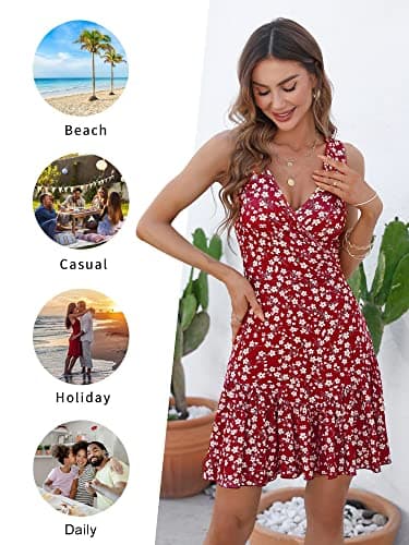 FENSACE Summer Dresses for Women 2025 Casual Sexy Spring Mini Dress(Green Floral,Large) - Image 6