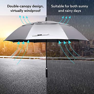 G4Free 68 Inch UV Protection Golf Umbrella Auto Open Vented Double Canopy Oversize Extra Large Windproof Sun Rain Umbrellas (Silver/Black) - Image 7
