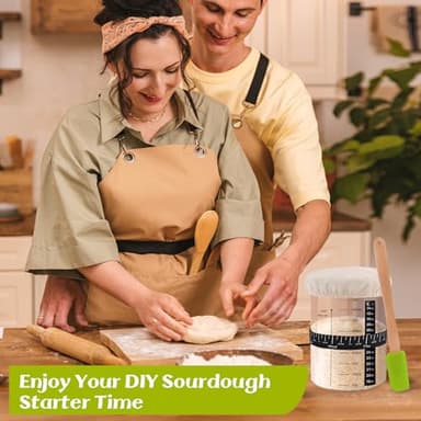Tyniaide Sourdough Starter Jar, 1000ML/35Oz 2 Pack Sourdough Starter Kits with Thermometer Strip, Silicone Scraper, Cloth Cover, Aluminum Lid and Feeding Band, Sourdough Bread Baking - Image 5