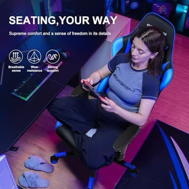 GTRACING Gaming Chair with Footrest, Ergonomic Computer Game Desk Chair, Reclining Game Chair Seat Height Adjustment, Swivel Rocker with Headrest and Lumbar (Blue) - Image 3